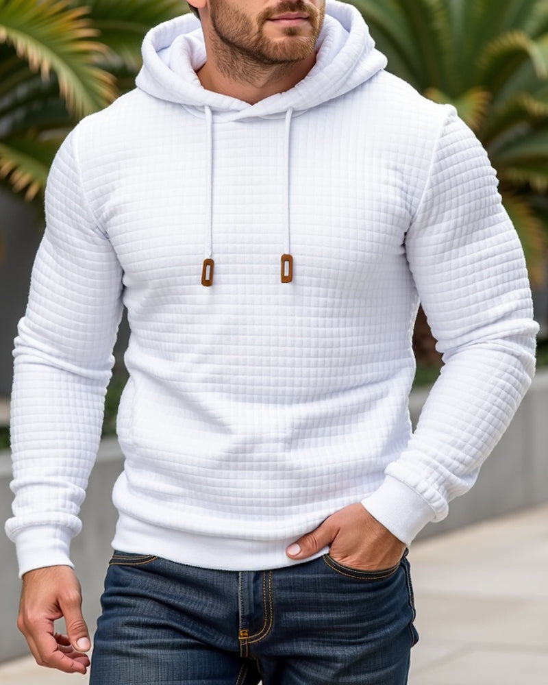 Hoodie en maille à motif texturé, coupe ajustée, pull à capuche pour hommes et femmes, sweat-shirt confortable | Sansoti