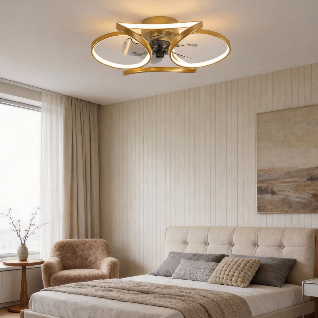 Moderne Blumen-Deckenventilator mit LED-Beleuchtung und Fernbedienung 3000K–6000K Dimmbar in Gold, Weiß oder Schwarz | Restfield