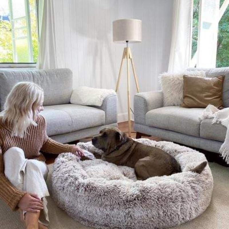Rundes Hundebett Weiches Plüsch Donut Anti-Stress-Liegeplatz Haustier Ruhe Schlafplatz Angstreduktion Komfort | Sansoti