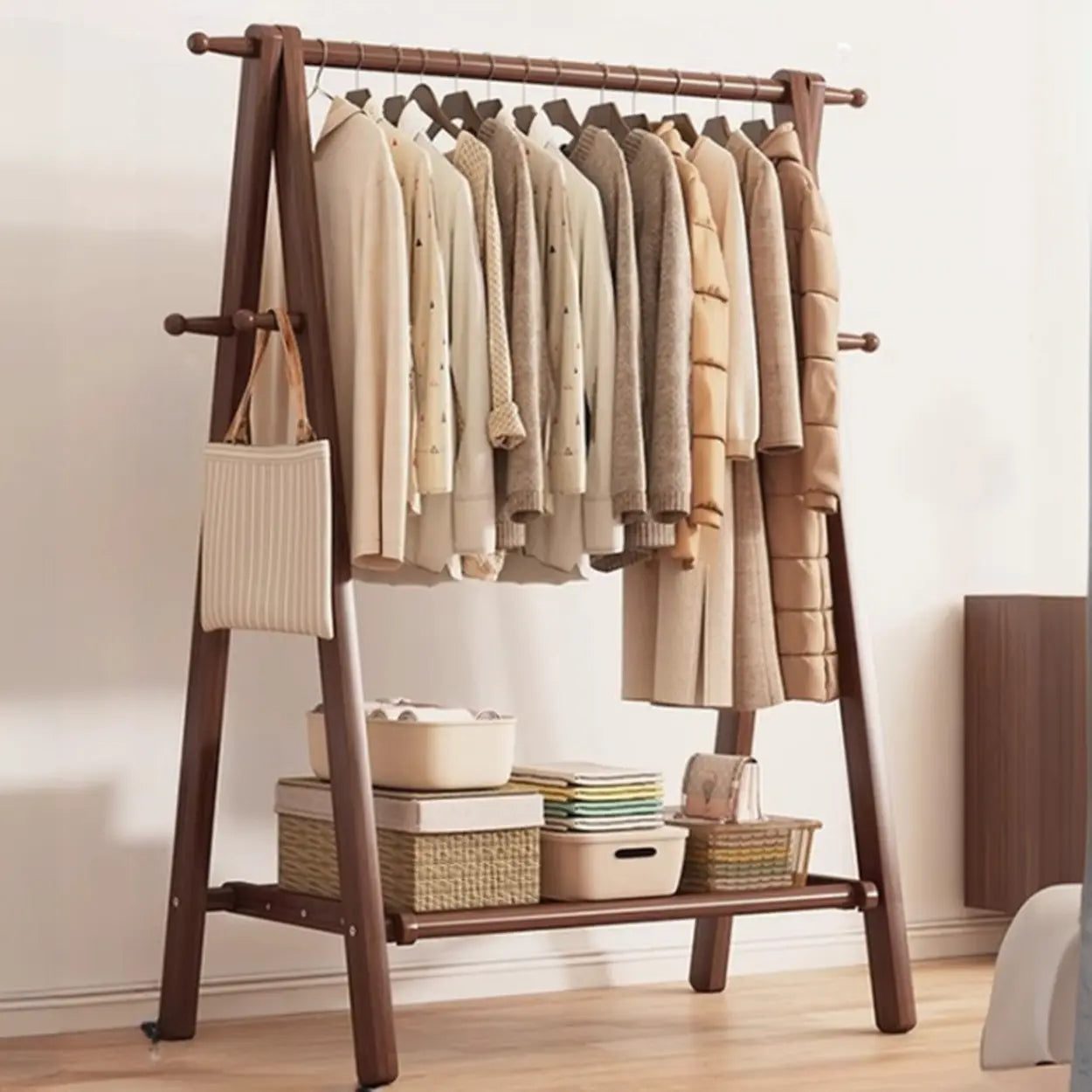 Garderobe Buche Klappbar A-Form Haken Ablage 150cm Flur Schlafzimmer Natur | Restfield