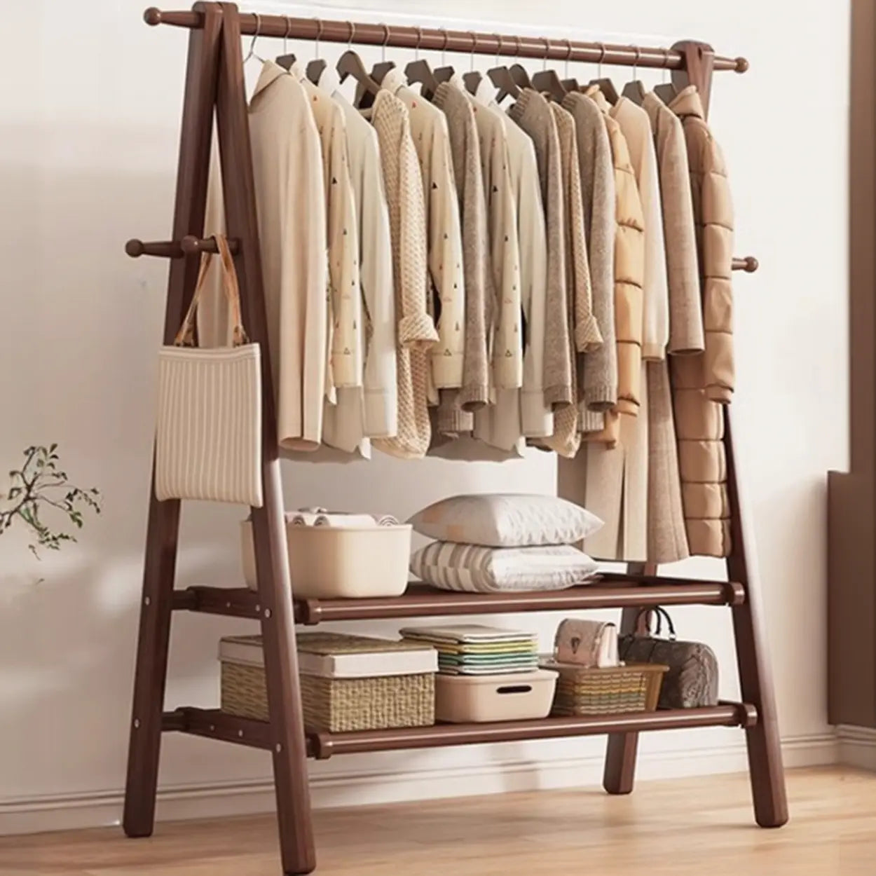 Garderobe Buche Klappbar A-Form Haken Ablage 150cm Flur Schlafzimmer Natur | Restfield