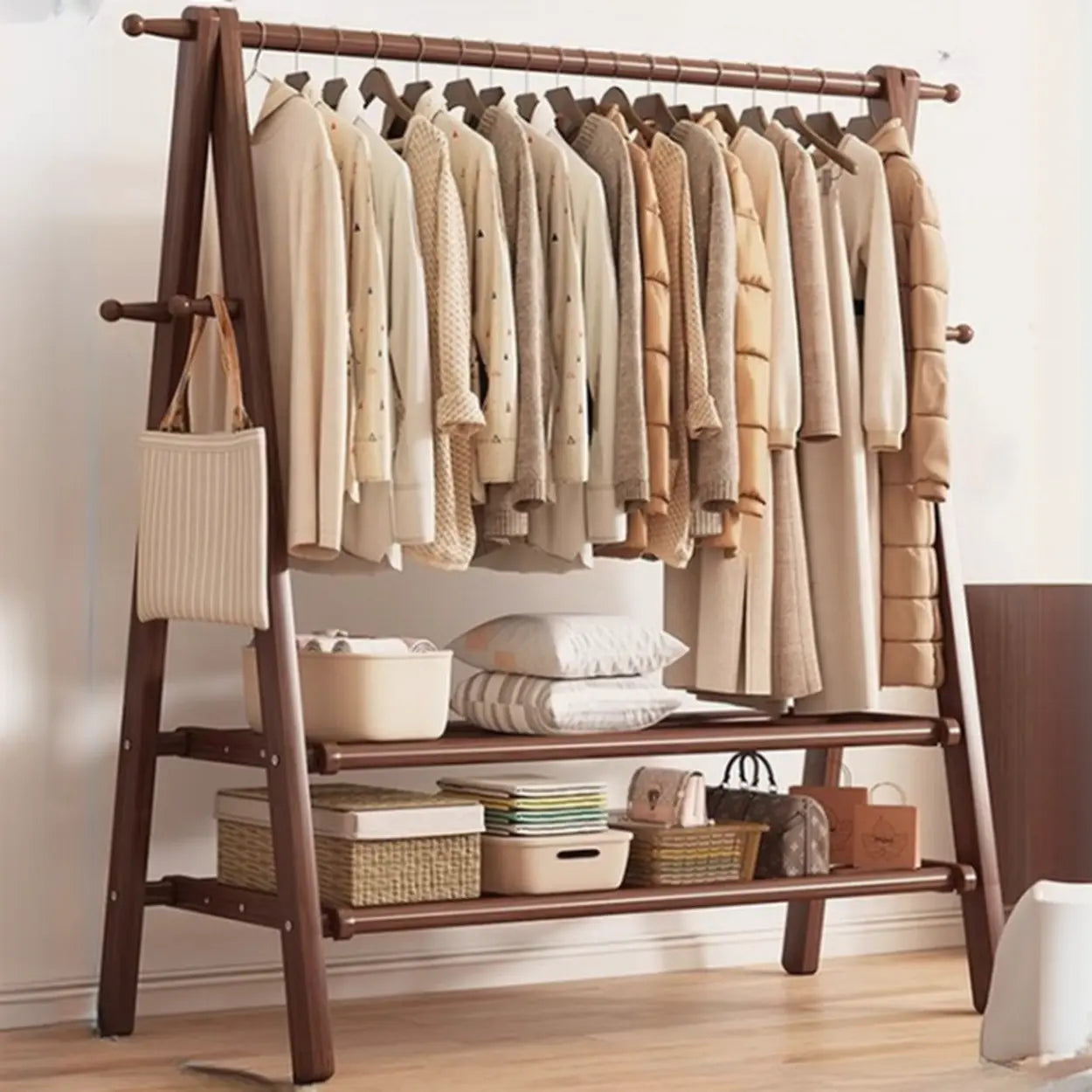 Garderobe Buche Klappbar A-Form Haken Ablage 150cm Flur Schlafzimmer Natur | Restfield
