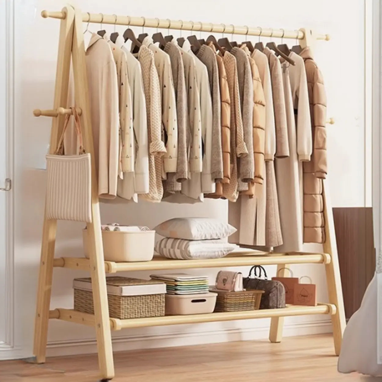 Garderobe Buche Klappbar A-Form Haken Ablage 150cm Flur Schlafzimmer Natur | Restfield