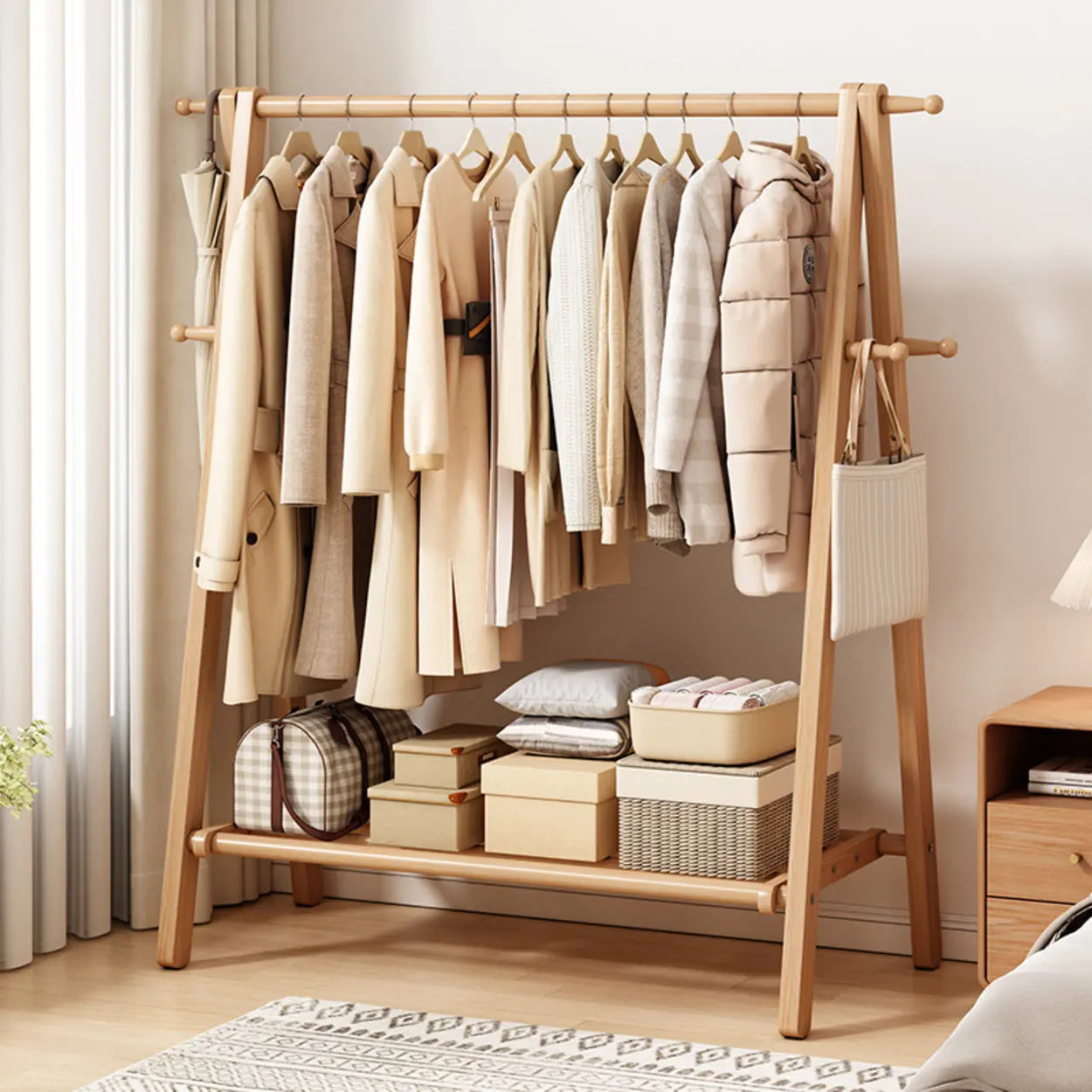 Garderobe Buche Klappbar A-Form Haken Ablage 150cm Flur Schlafzimmer Natur | Restfield