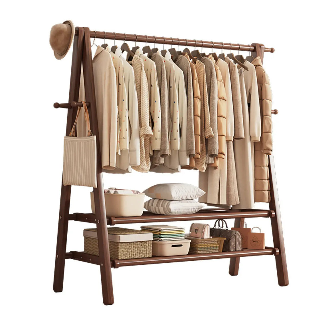 Garderobe Buche Klappbar A-Form Haken Ablage 150cm Flur Schlafzimmer Natur | Restfield