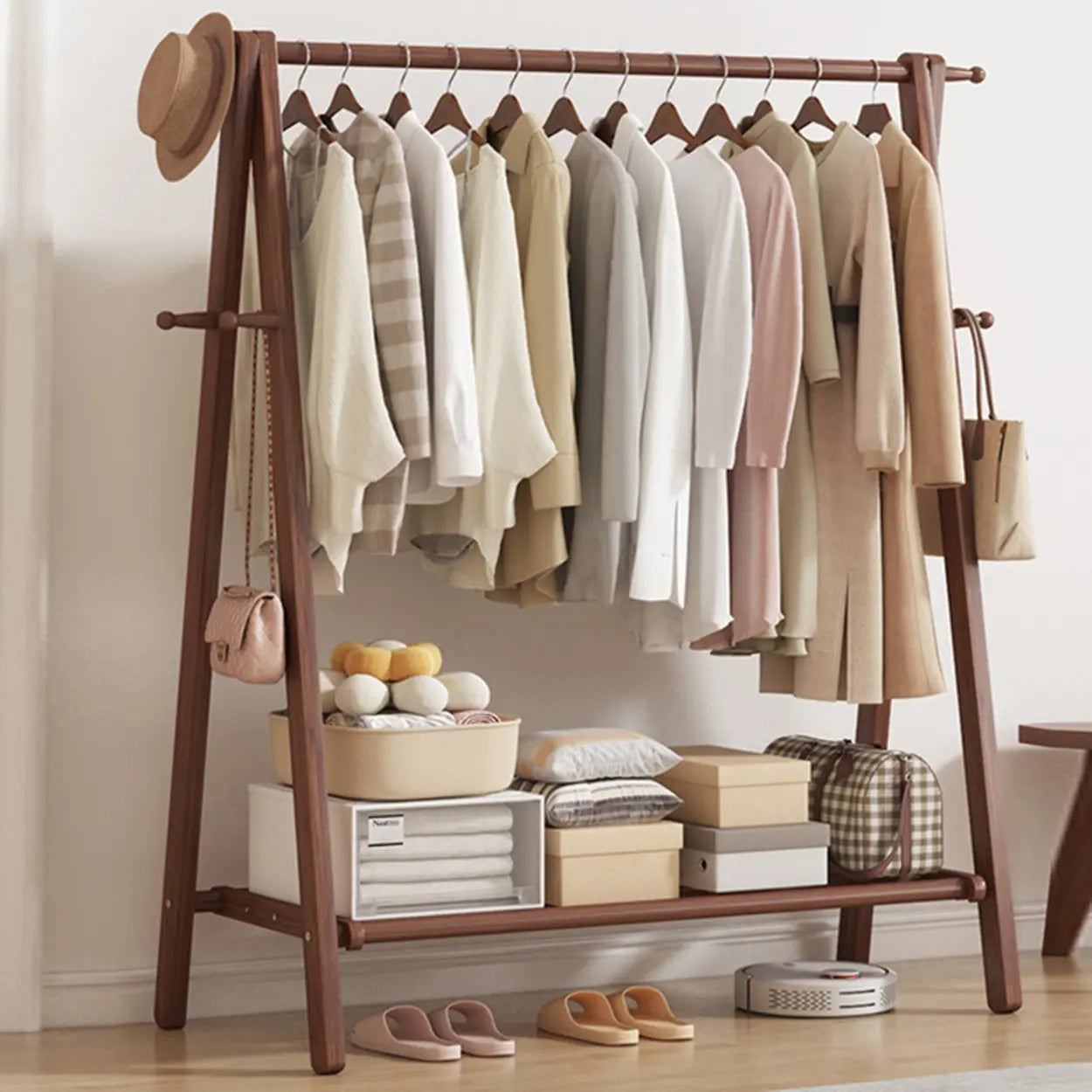 Garderobe Buche Klappbar A-Form Haken Ablage 150cm Flur Schlafzimmer Natur | Restfield