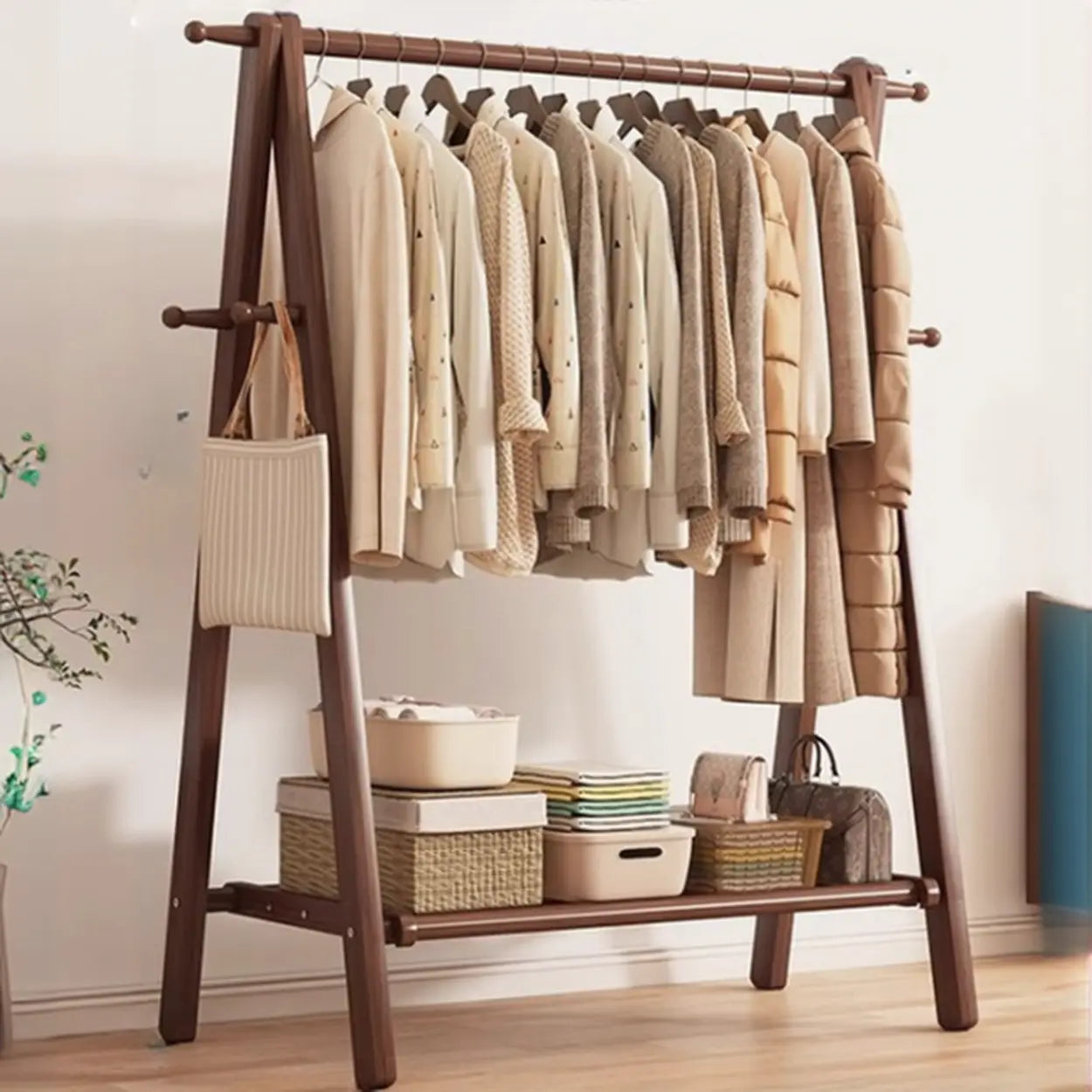Garderobe Buche Klappbar A-Form Haken Ablage 150cm Flur Schlafzimmer Natur | Restfield