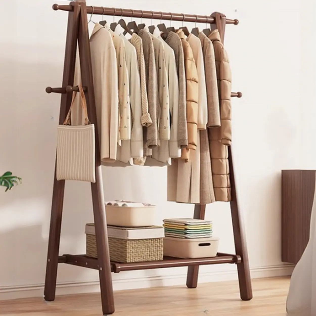 Garderobe Buche Klappbar A-Form Haken Ablage 150cm Flur Schlafzimmer Natur | Restfield
