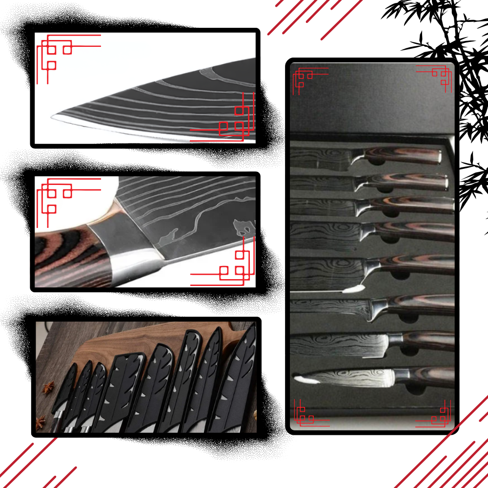 Japans Messenset 48-Laags Damascusstaal Pakkawood Handvat Santoku Koksmes Broodmes Groentenmes Professioneel | Sansoti
