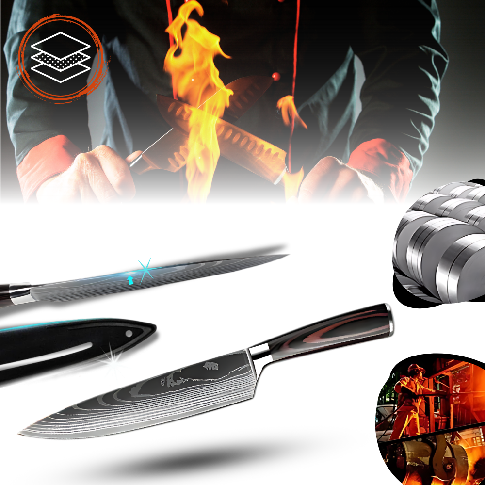 Japans Messenset 48-Laags Damascusstaal Pakkawood Handvat Santoku Koksmes Broodmes Groentenmes Professioneel | Sansoti