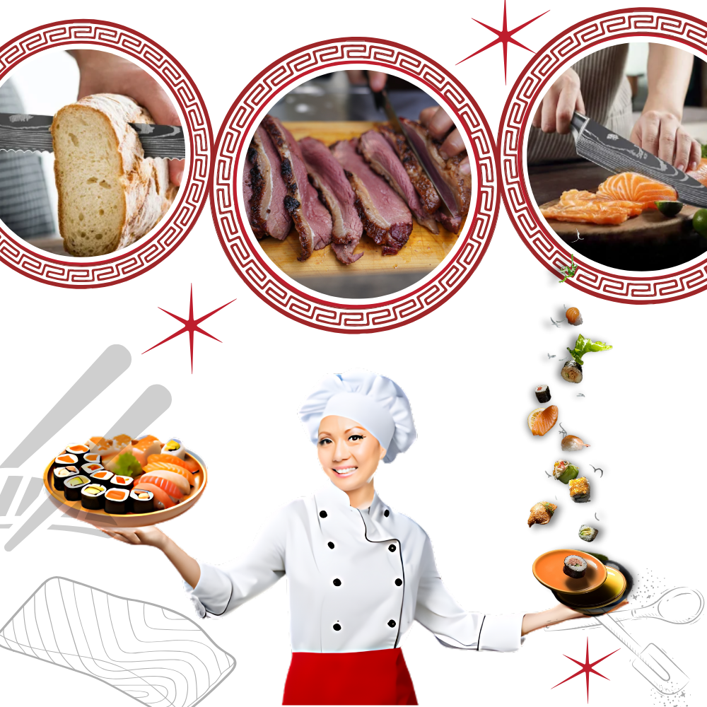 Japans Messenset 48-Laags Damascusstaal Pakkawood Handvat Santoku Koksmes Broodmes Groentenmes Professioneel | Sansoti