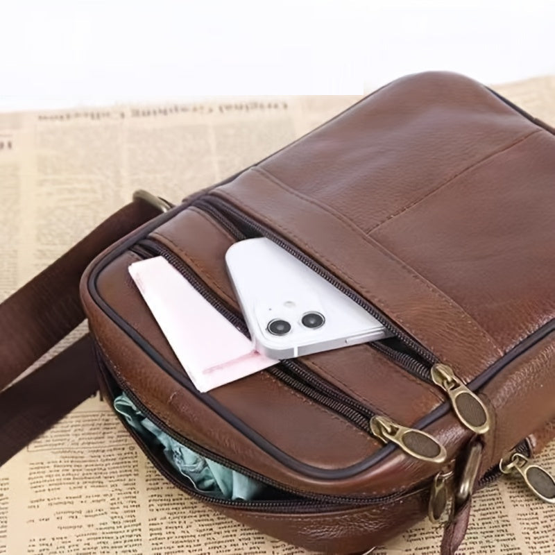 Leren Schoudertas Heren – Ruime Lederen Crossbody Tas met Verstelbare Schouderriem | Sansoti