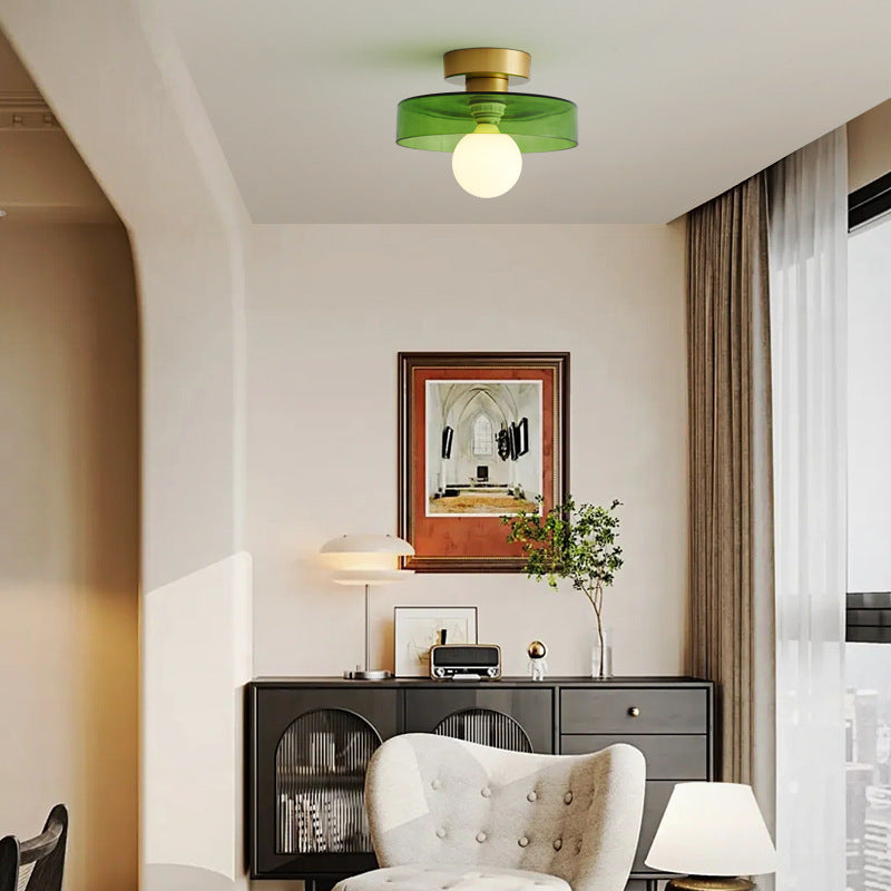 Plafonnier géométrique Ø24cm en laiton et verre cuivré, douille G9, éclairage intérieur pour entrée, chambre et salle à manger | Sansoti