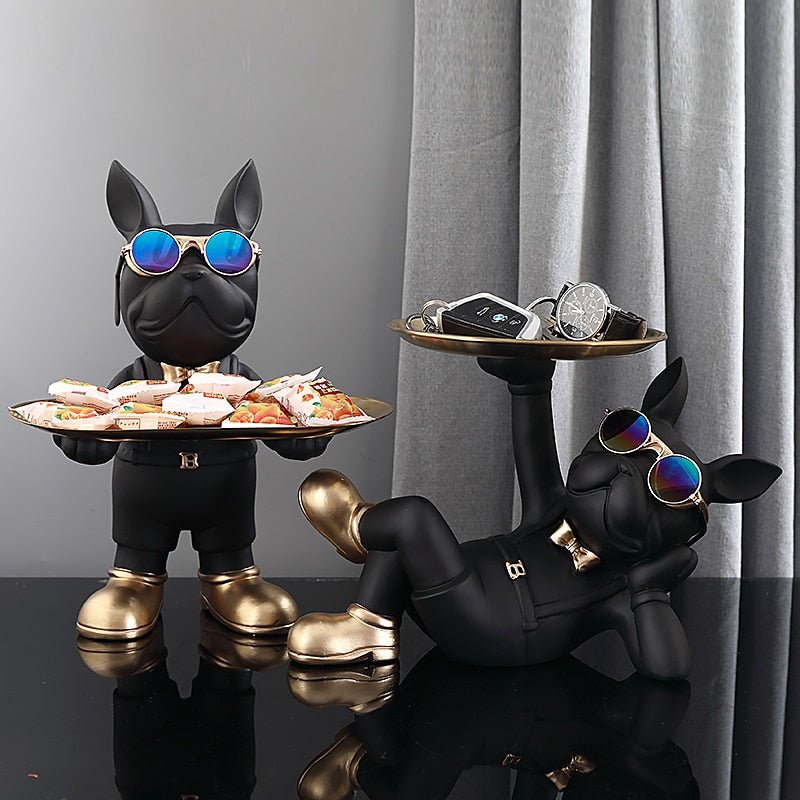 Franse Bulldog Butler Sculptuur met Dienblad – Decoratieve Hondenfiguur in Loungende of Staande Pose – Speelse Hondenliefhebber Woonaccessoire | Sansoti