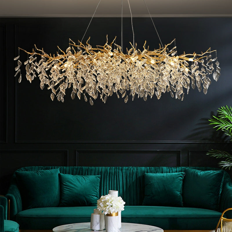 Plafonnier en cristal, design français classique, E14 LED, 100cm, salle à manger, salon, réglable, suspension en aluminium | Sansoti