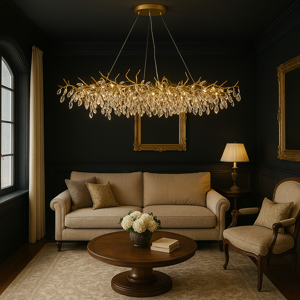 Plafonnier en cristal, design français classique, E14 LED, 100cm, salle à manger, salon, réglable, suspension en aluminium | Sansoti