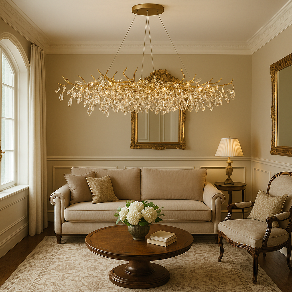 Plafonnier en cristal, design français classique, E14 LED, 100cm, salle à manger, salon, réglable, suspension en aluminium | Sansoti