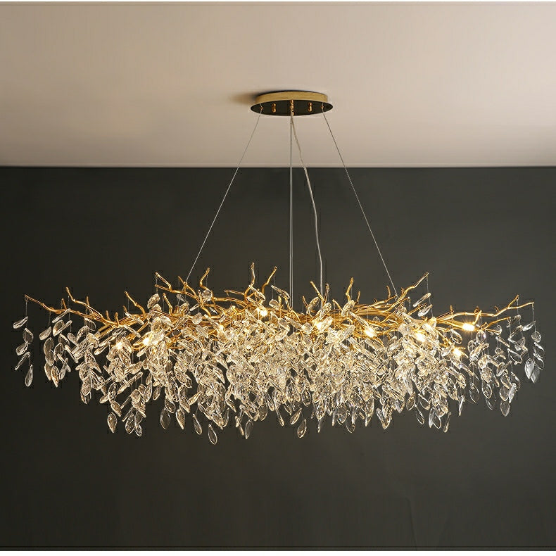 Plafonnier en cristal, design français classique, E14 LED, 100cm, salle à manger, salon, réglable, suspension en aluminium | Sansoti