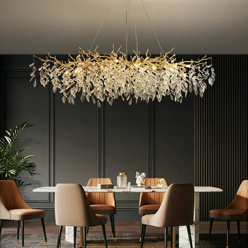 Plafonnier en cristal, design français classique, E14 LED, 100cm, salle à manger, salon, réglable, suspension en aluminium | Sansoti