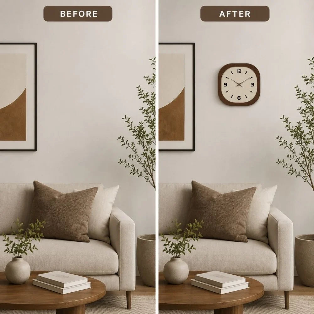 Wandklok Rond Analoog Stille Quartz 30-40cm Crème Bruin Houtlook Vintage Minimalistisch Design Woonkamer | Sansoti