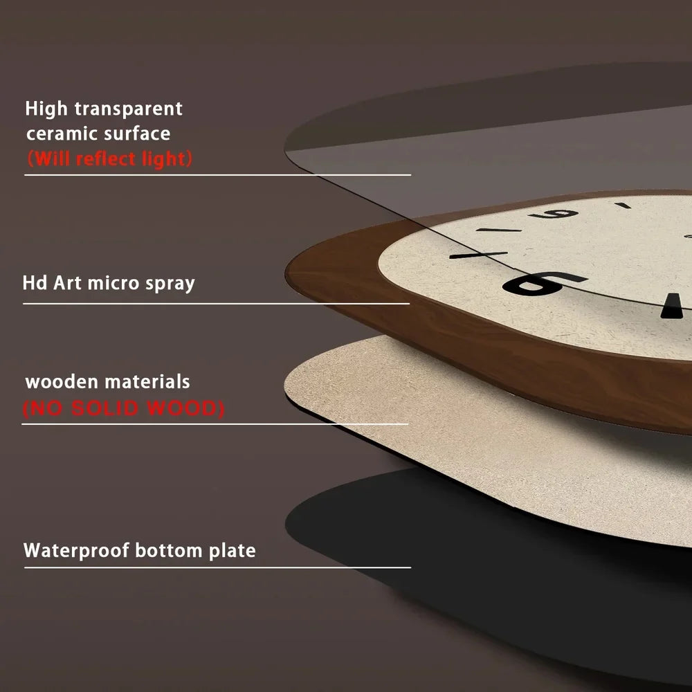 Wandklok Rond Analoog Stille Quartz 30-40cm Crème Bruin Houtlook Vintage Minimalistisch Design Woonkamer | Sansoti