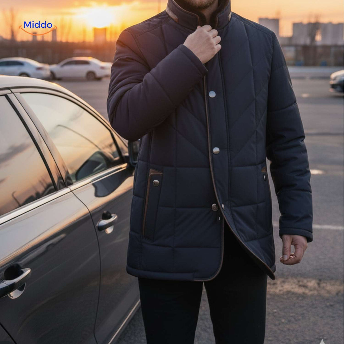 Gesteppte Herrenjacke aus Polyester mit Stehkragen und Seitentaschen - Übergangszeit, lässig, geschäftlich, stilvoll, für Frühlingswetter | Sansoti