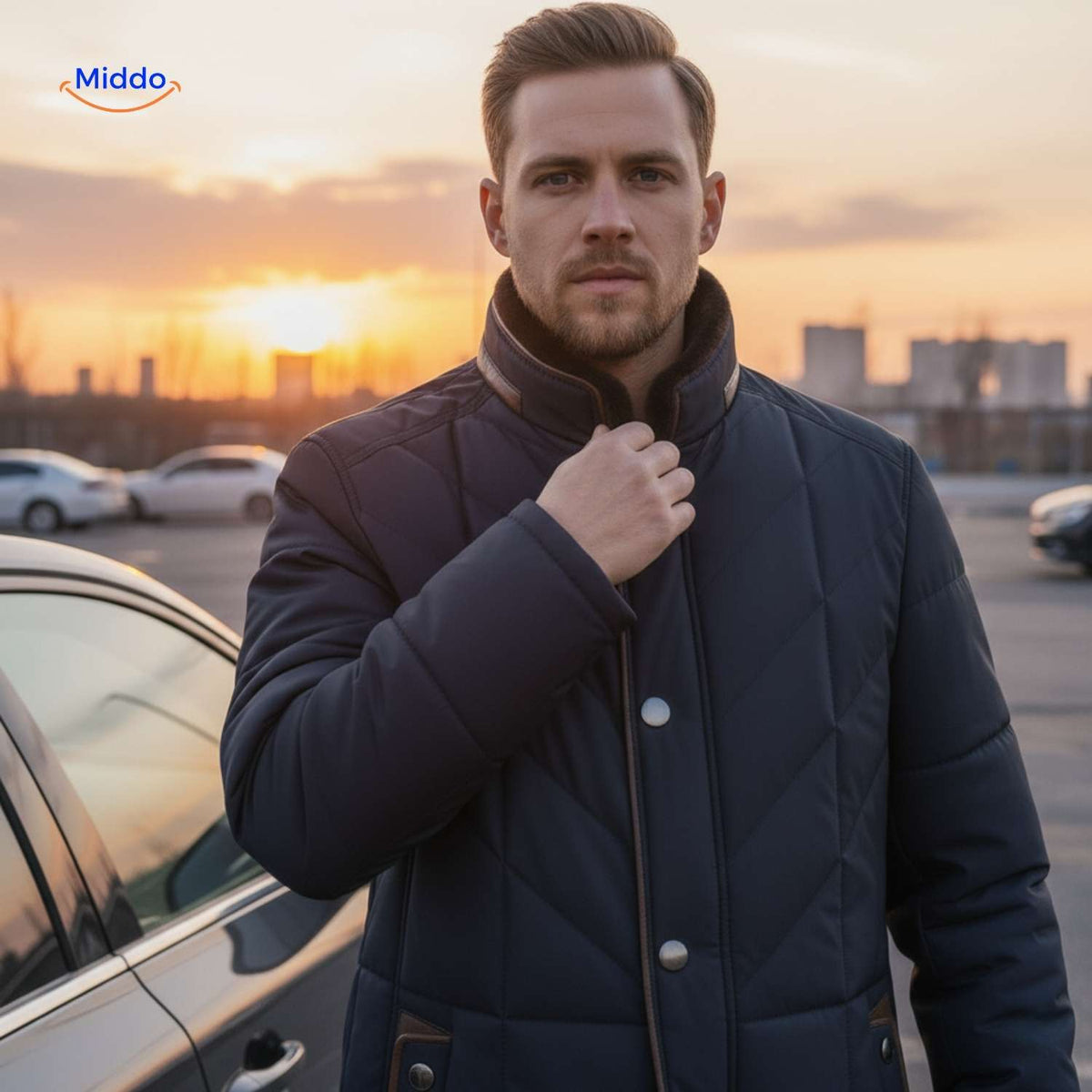 Gesteppte Herrenjacke aus Polyester mit Stehkragen und Seitentaschen - Übergangszeit, lässig, geschäftlich, stilvoll, für Frühlingswetter | Sansoti