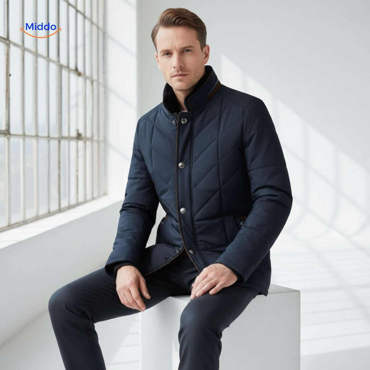 Gesteppte Herrenjacke aus Polyester mit Stehkragen und Seitentaschen - Übergangszeit, lässig, geschäftlich, stilvoll, für Frühlingswetter | Sansoti