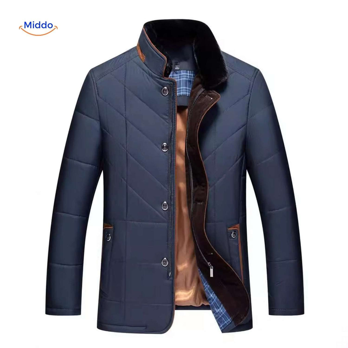 Gesteppte Herrenjacke aus Polyester mit Stehkragen und Seitentaschen - Übergangszeit, lässig, geschäftlich, stilvoll, für Frühlingswetter | Sansoti