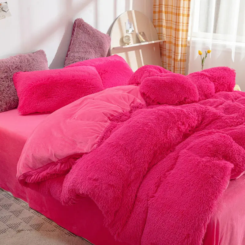 Fluffy Fleece Bedding Set – Teddy 3-piece or 4-piece – Duvet Cover Sheet Pillowcases Single | Sansoti