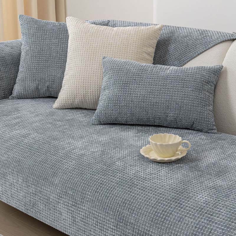 Chenille Wafelstoffen Bankhoes Antislip Bescherming Meubels Huisdieren Vlekken Groen Grijs Blauw Beige | Sansoti
