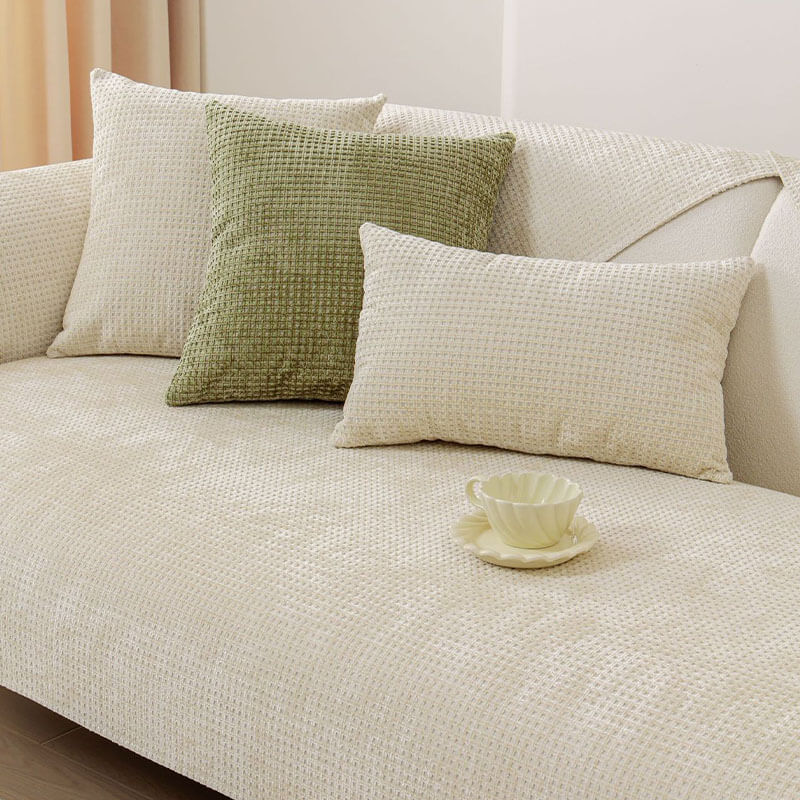 Chenille Wafelstoffen Bankhoes Antislip Bescherming Meubels Huisdieren Vlekken Groen Grijs Blauw Beige | Sansoti