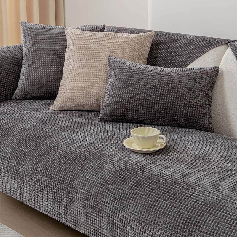 Chenille Wafelstoffen Bankhoes Antislip Bescherming Meubels Huisdieren Vlekken Groen Grijs Blauw Beige | Sansoti
