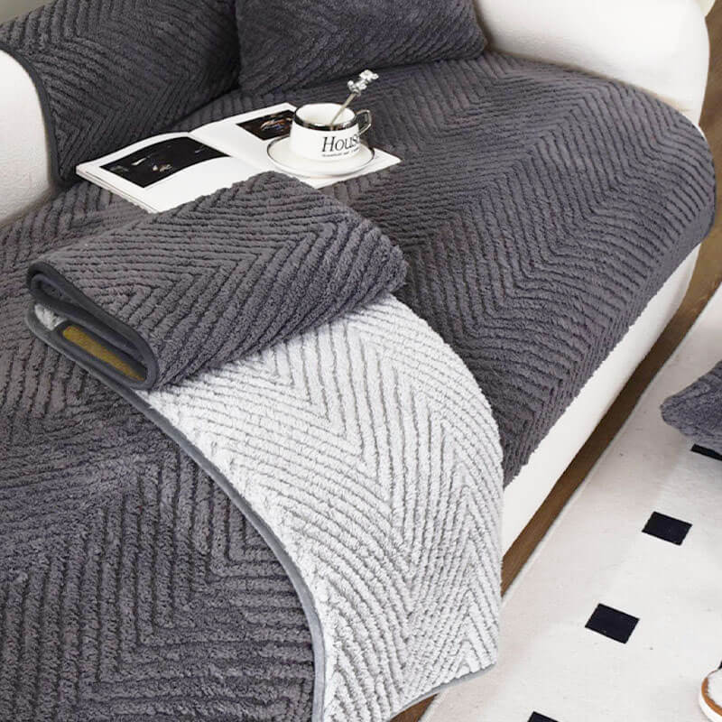Herringbone Sofa Cover Plush Non-Slip Velour Thick Soft Sofa Protector Living Room Furniture Protection Multiple Sizes | Sansoti