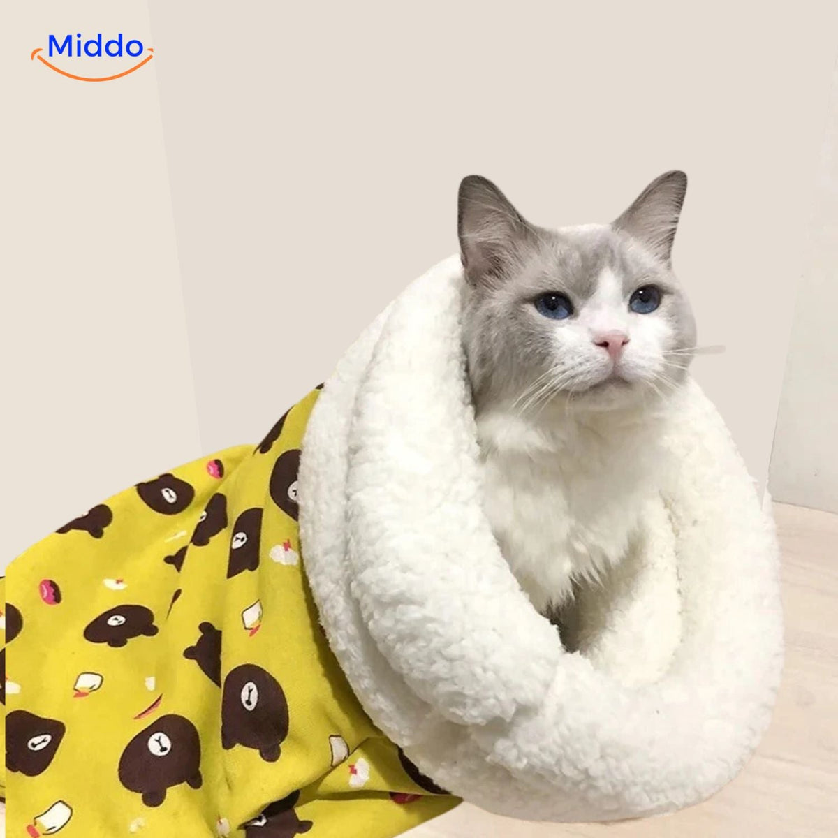 Plüschige Schlafsack-Katzenbett mit Muster, warm und bequem, für kleine und große Katzen, alle Jahreszeiten, Haustier | Sansoti