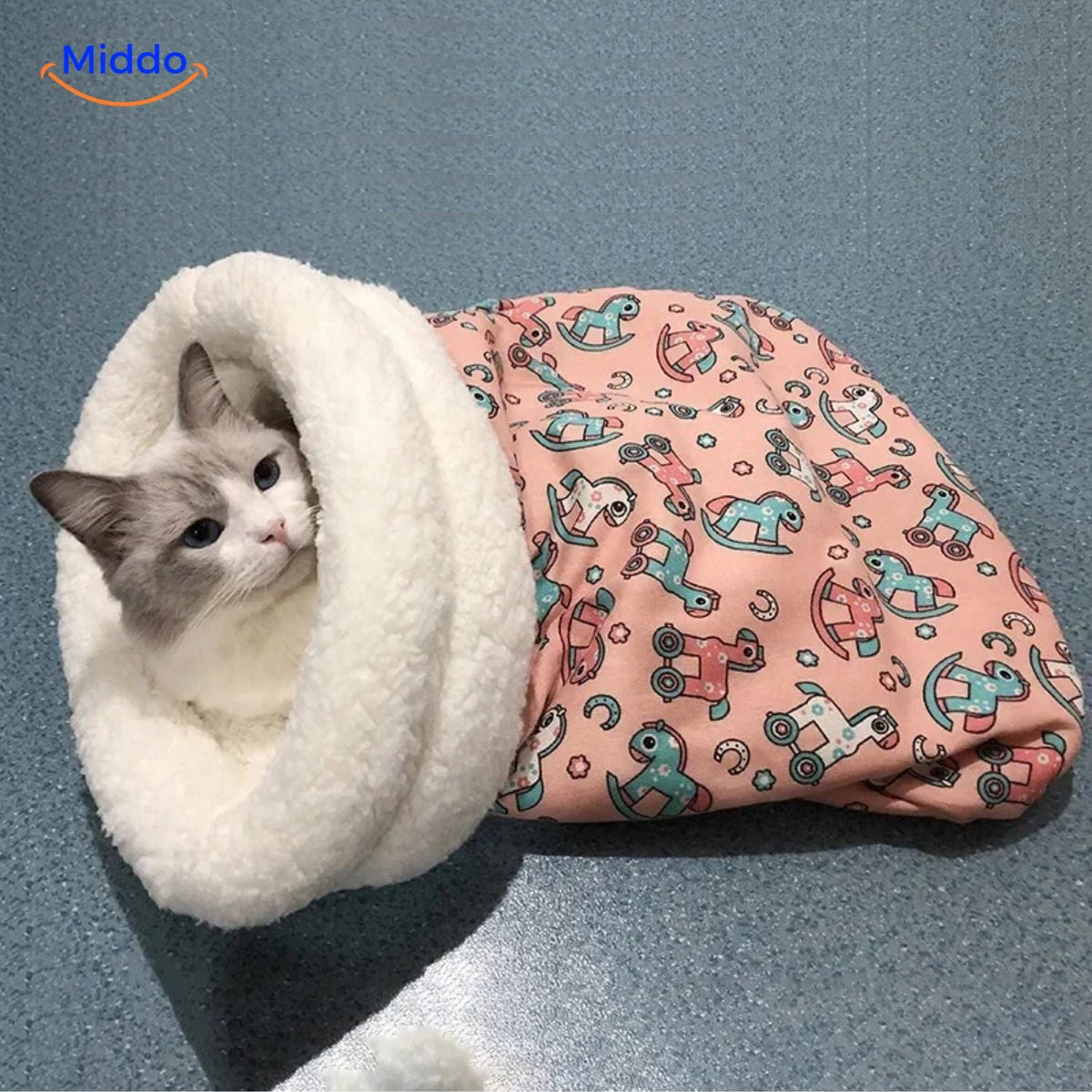 Plüschige Schlafsack-Katzenbett mit Muster, warm und bequem, für kleine und große Katzen, alle Jahreszeiten, Haustier | Sansoti