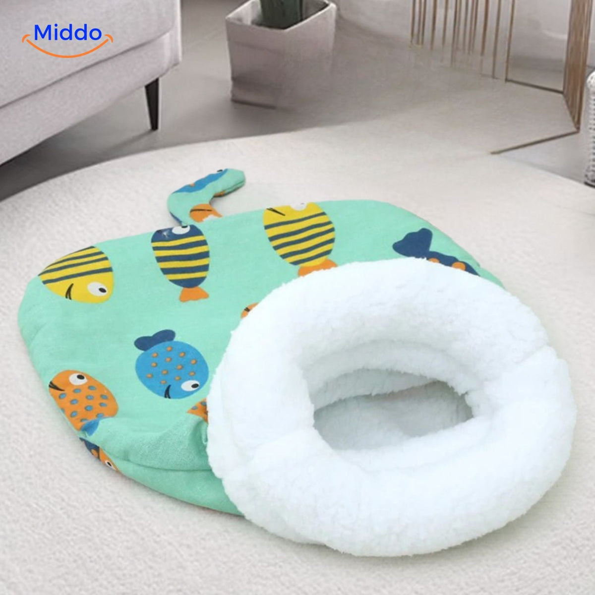 Plüschige Schlafsack-Katzenbett mit Muster, warm und bequem, für kleine und große Katzen, alle Jahreszeiten, Haustier | Sansoti