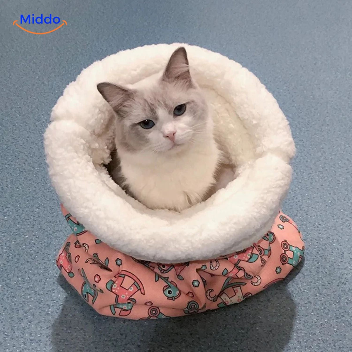 Plüschige Schlafsack-Katzenbett mit Muster, warm und bequem, für kleine und große Katzen, alle Jahreszeiten, Haustier | Sansoti