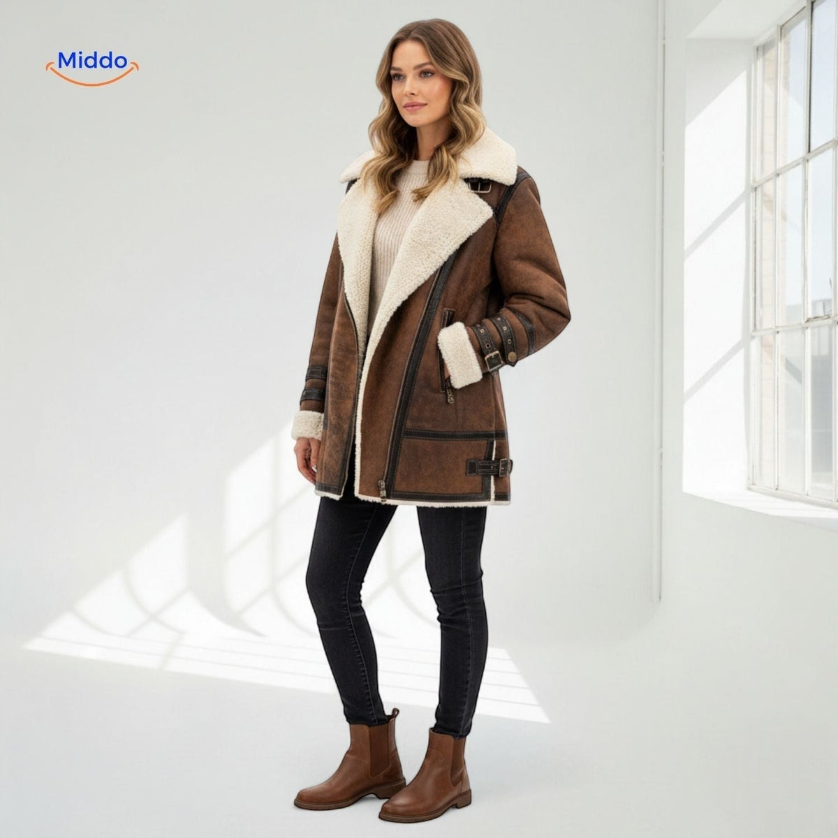 Langer gefütterter Wintermantel für Damen | Wildlederoptik | Weicher Innenkragen | Vielseitig für Herbst & Winter | Sansoti