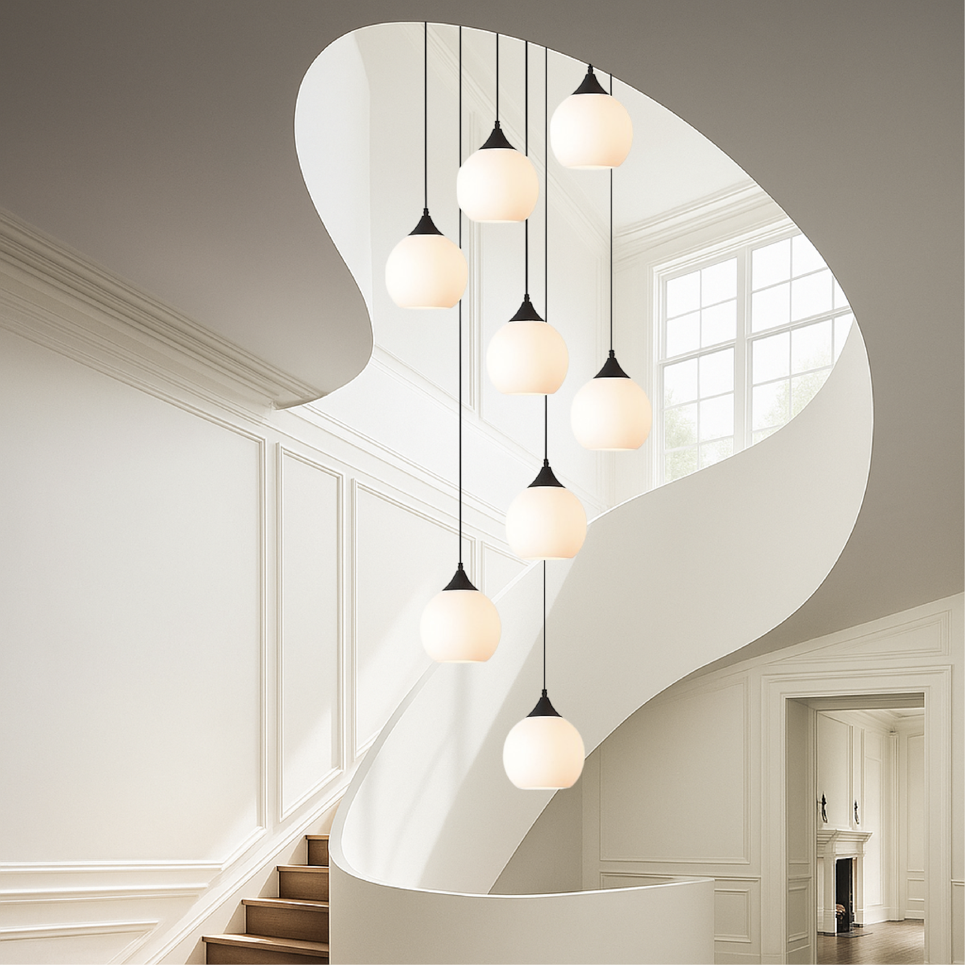 Lustre classique pour cage d’escalier en métal et verre, LED, réglable, éclairage luxueux, lumière chaude, suspension de 35 cm | Sansoti