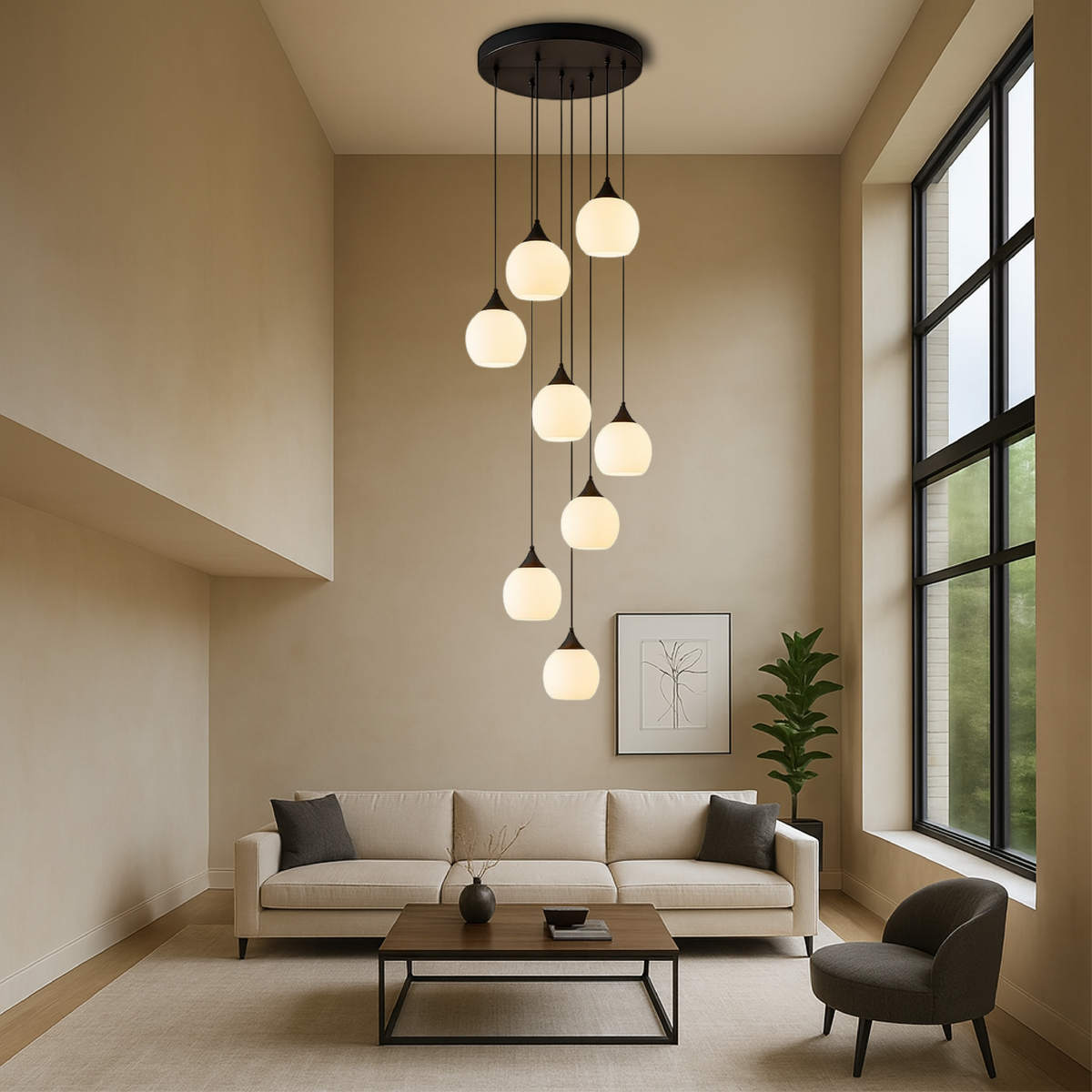 Lustre classique pour cage d’escalier en métal et verre, LED, réglable, éclairage luxueux, lumière chaude, suspension de 35 cm | Sansoti