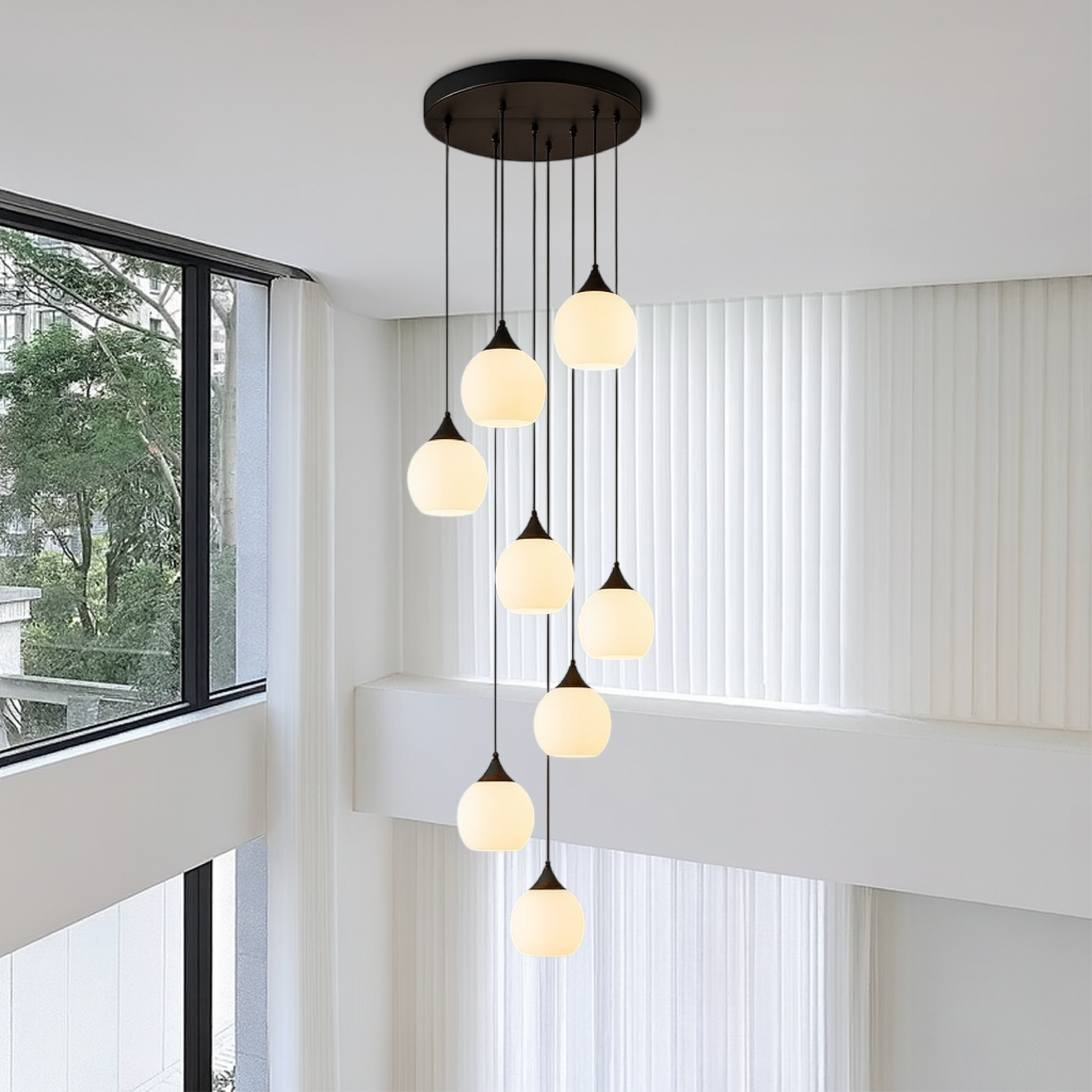 Lustre classique pour cage d’escalier en métal et verre, LED, réglable, éclairage luxueux, lumière chaude, suspension de 35 cm | Sansoti