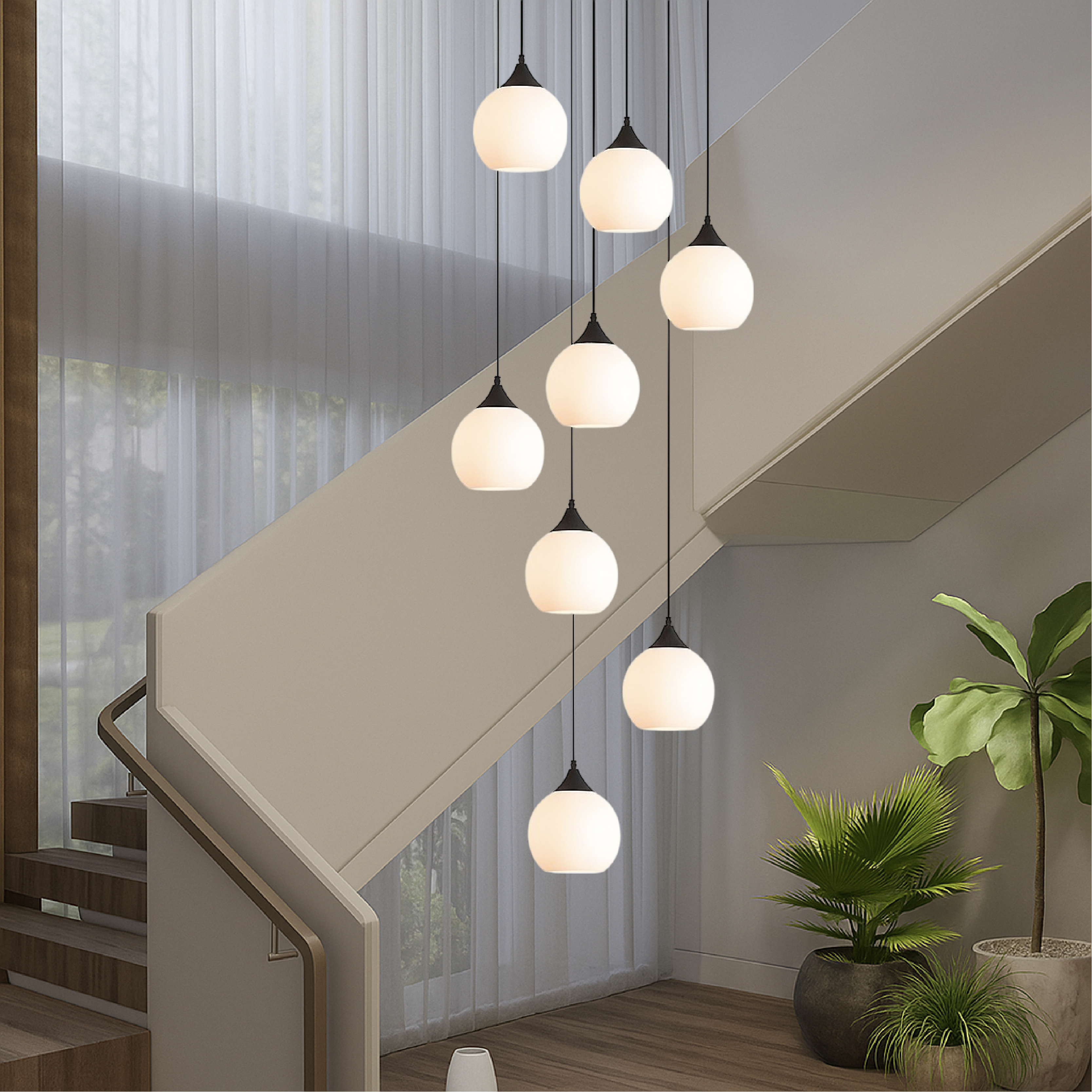 Lustre classique pour cage d’escalier en métal et verre, LED, réglable, éclairage luxueux, lumière chaude, suspension de 35 cm | Sansoti