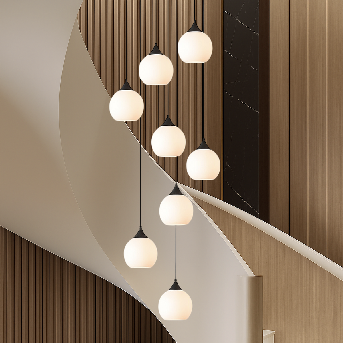 Lustre classique pour cage d’escalier en métal et verre, LED, réglable, éclairage luxueux, lumière chaude, suspension de 35 cm | Sansoti