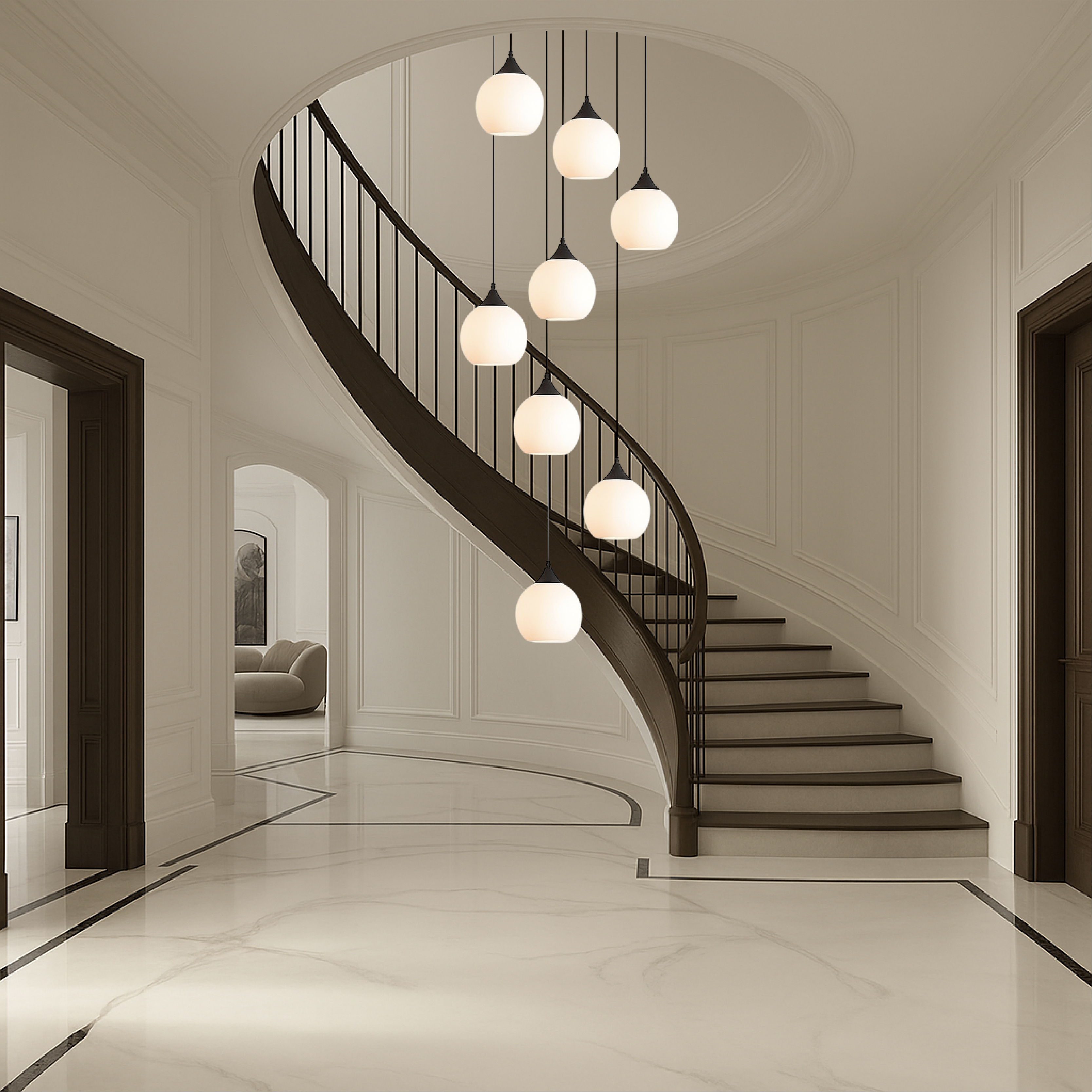 Lustre classique pour cage d’escalier en métal et verre, LED, réglable, éclairage luxueux, lumière chaude, suspension de 35 cm | Sansoti