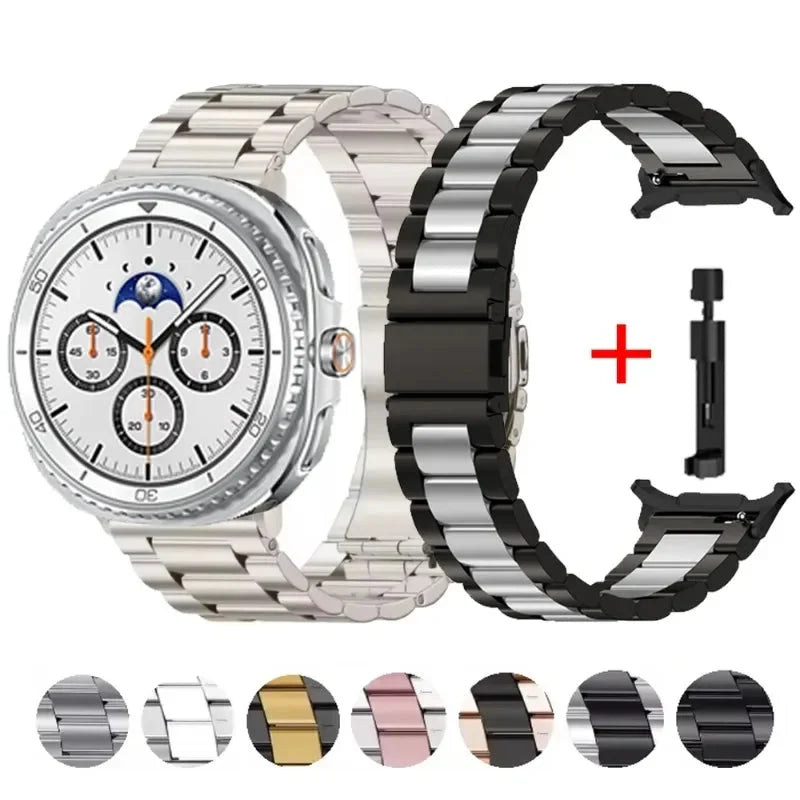 Verstellbares Edelstahl-Uhrenarmband 22 cm, Gliederarmband aus Metall, Smartwatch-Armband, universell kompatibel | Sansoti