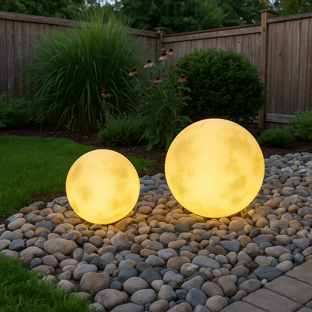 Lanterne de jardin en forme de lune à énergie solaire, LED, éclairage extérieur en résine et fibre de verre, décoration pour jardin, terrasse et balcon | Sansoti