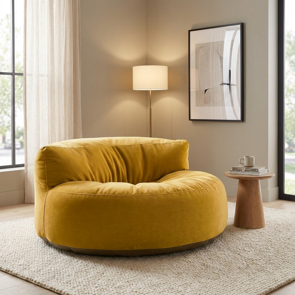 Ronde Fluwelen Zitzak Velvet Loveseat Groot Premium EPS Woonkamer Slaapkamer | Sansoti