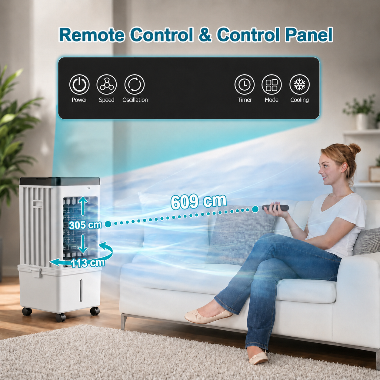 Mobile Klimaanlage Luftkühler 15L mit Wasserkühlung und Schwenkfunktion für Wohnzimmer, Schlafzimmer, Büro | Sansoti