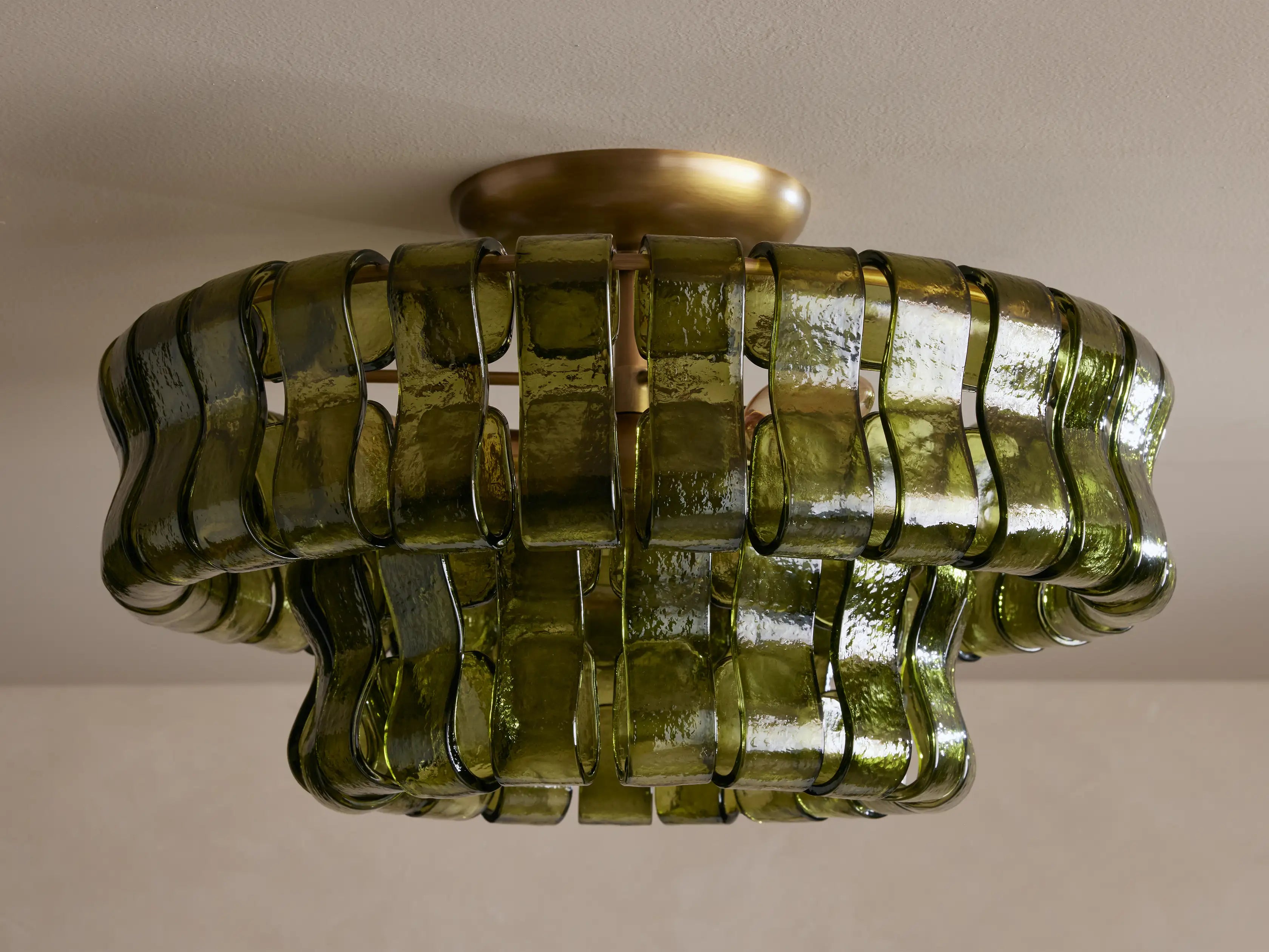 Plafondlamp Glas Textuur Ø46cm Messing Brons 3 Lichtpunten Woonkamer Slaapkamer Eetkamer Modern Design Verlichting | Sansoti